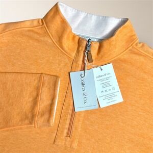Collars & Co Mens L Orange Reversible Cotton Blend 1/4 Zip Pullover Sweater Golf